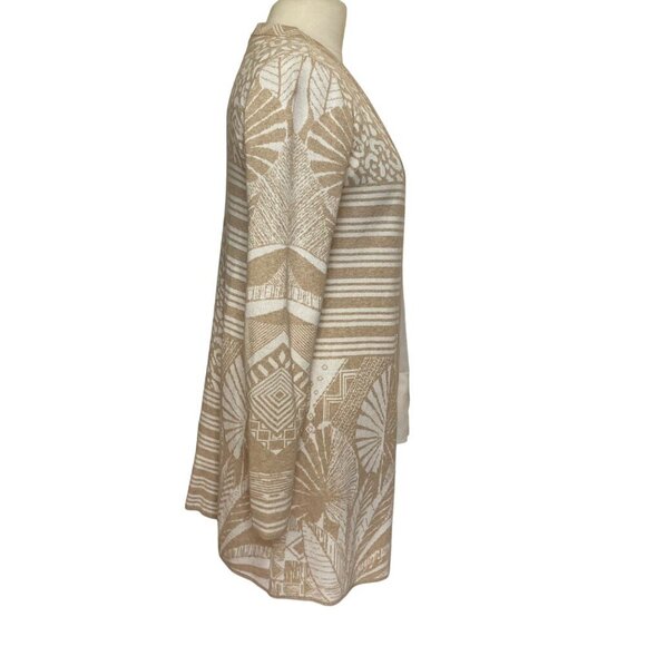 J McLaughlin Open Cardigan Sweater XS Palm Tropical Leopard Beige Cotton Blend - Picture 7 of 7
